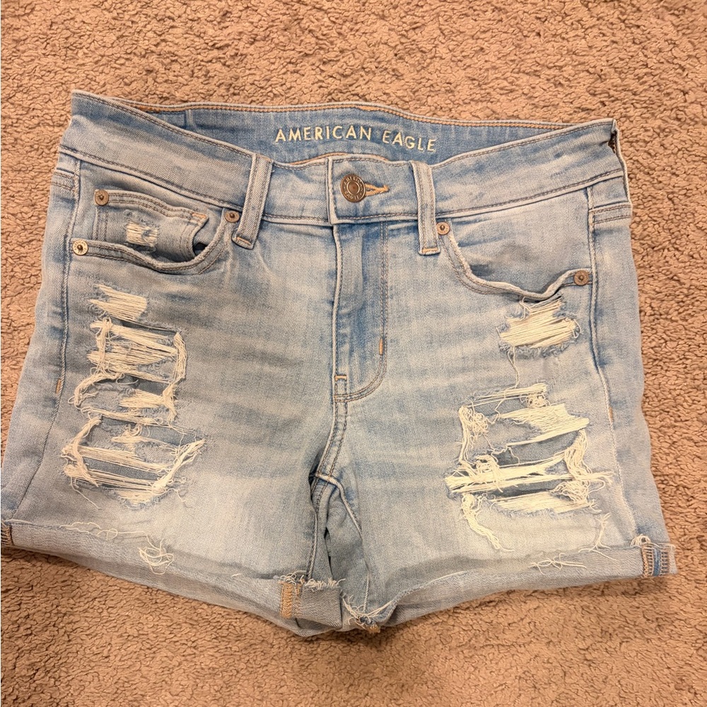 American Eagle Outfitters Light Blue Ripped Jean Shorts